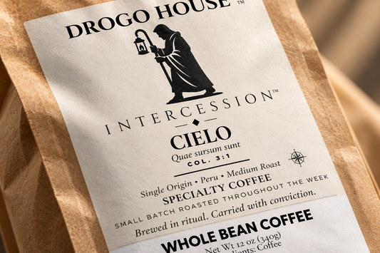 Drogo House CIELO Peru single origin specialty coffee macro label detail