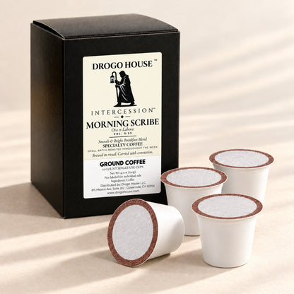 Morning Scribe single use specialty coffee — box with plain single-use cups