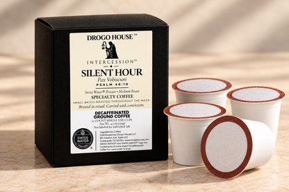 Silent Hour Swiss Water decaf single use specialty coffee — box with plain single-use cups
