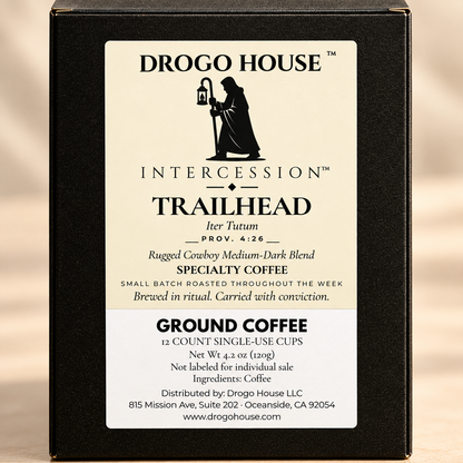 Trailhead single use specialty coffee — package label close-up