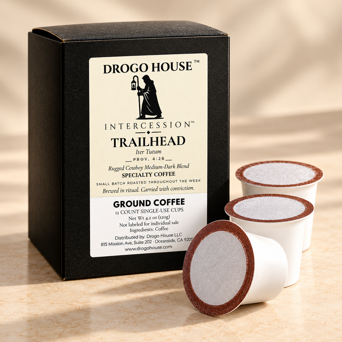 Trailhead single use specialty coffee — box with plain single-use cups